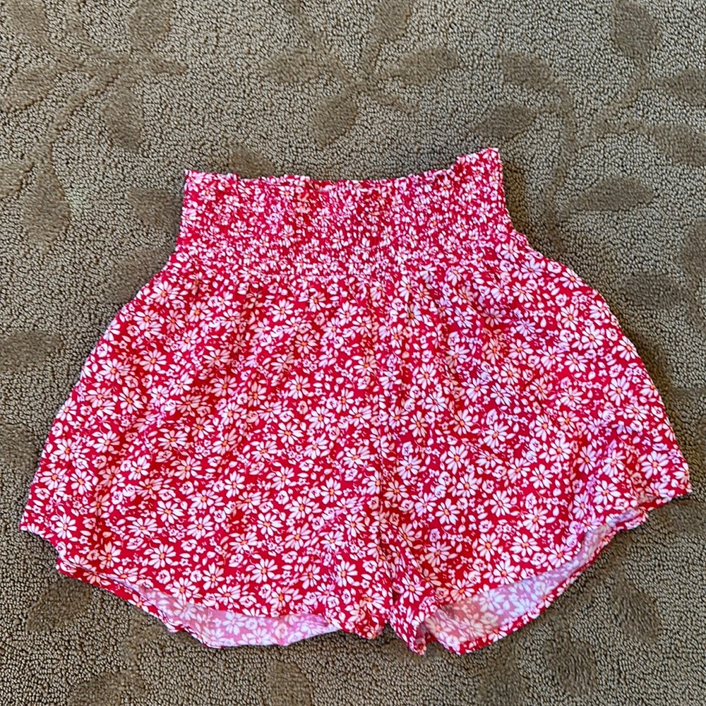 Hollister Red Floral High-Waist Shorts